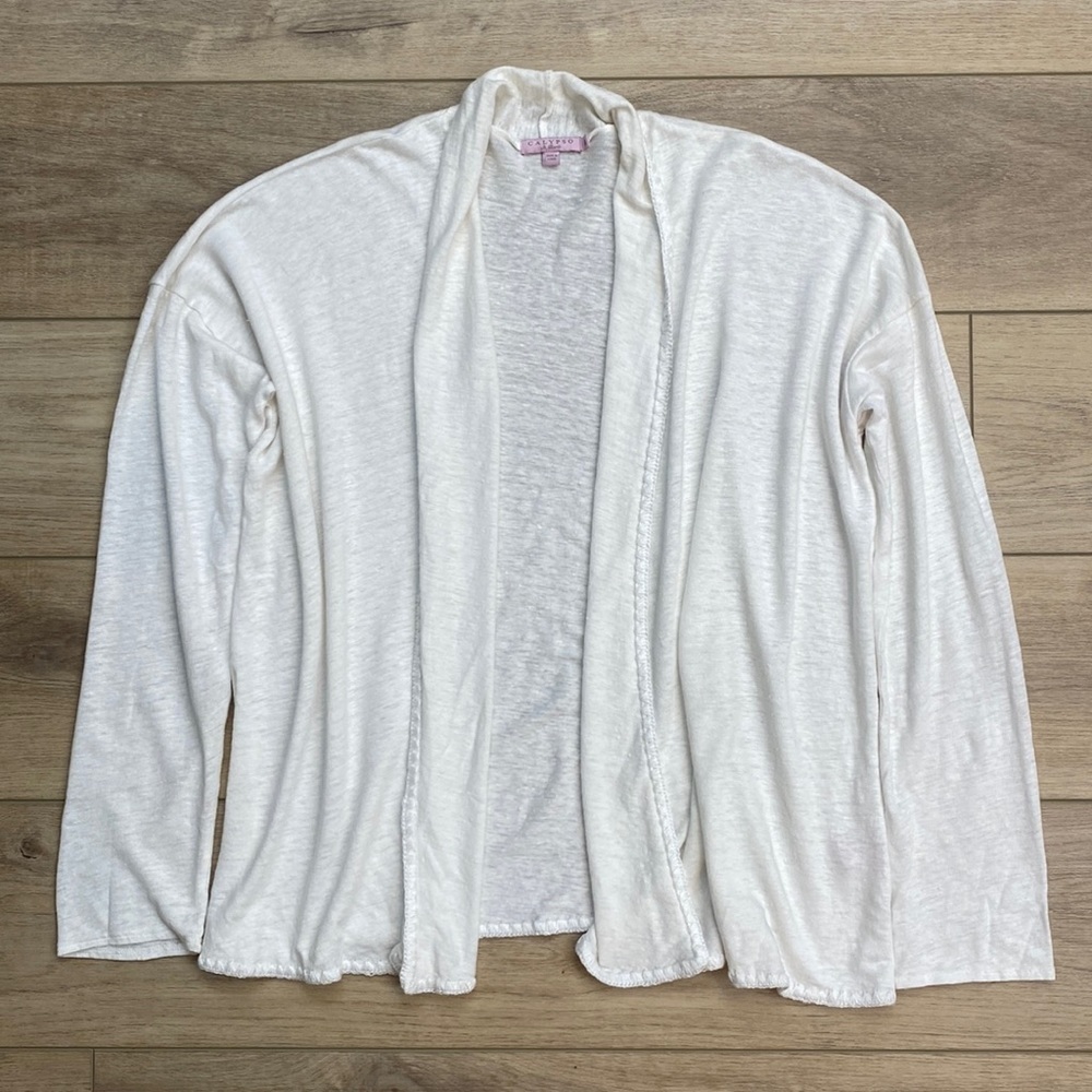 Calypso St. Barth Open-Front Lightweight Cardigan in Cream. Perfect for summer!